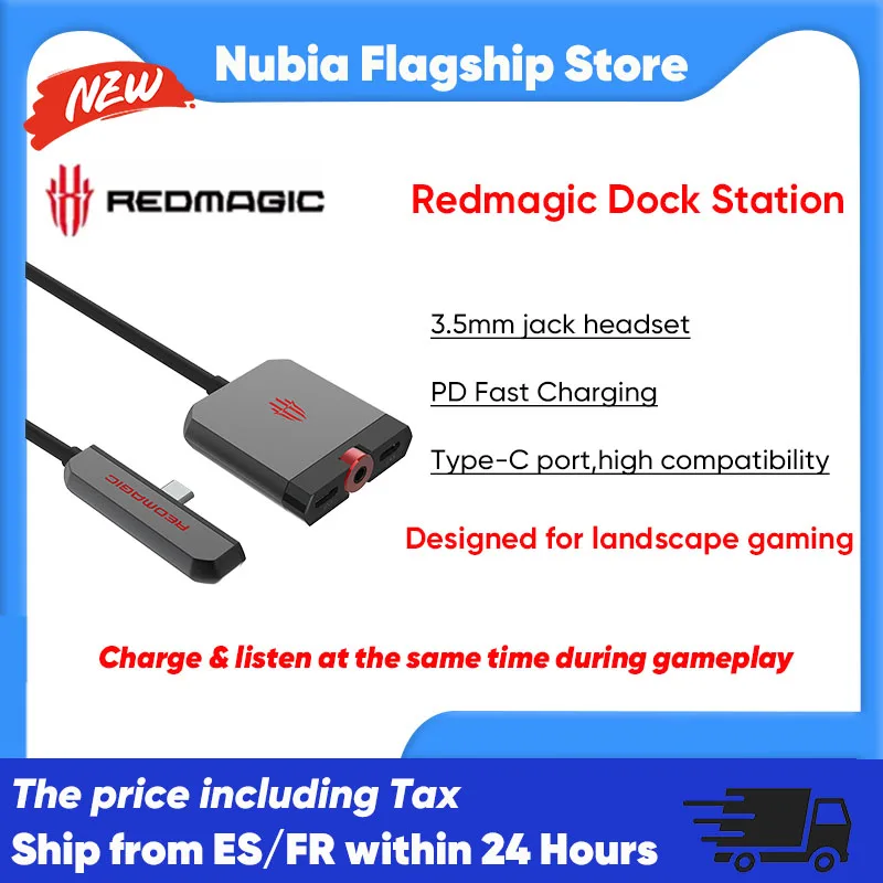 Redmagic Dock Station Typ-C-Anschluss für Redmagic 10 Pro Smartphone-Zubehör, PD-Schnellladung, 3,5-mm-Headset-Klinkenadapter für Redmagic Gaming-Telefon