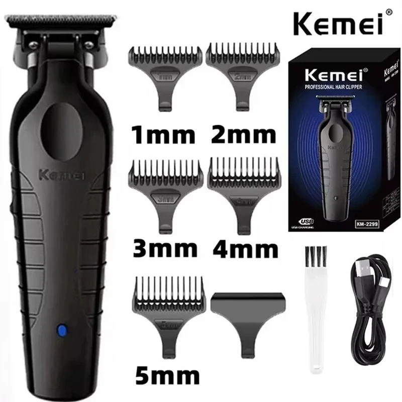 Kemei 2299 Barber Akku-Haarschneider 0 mm Zero Gapped Carving Clipper Professionelle elektrische Finish-Schneidemaschine Image