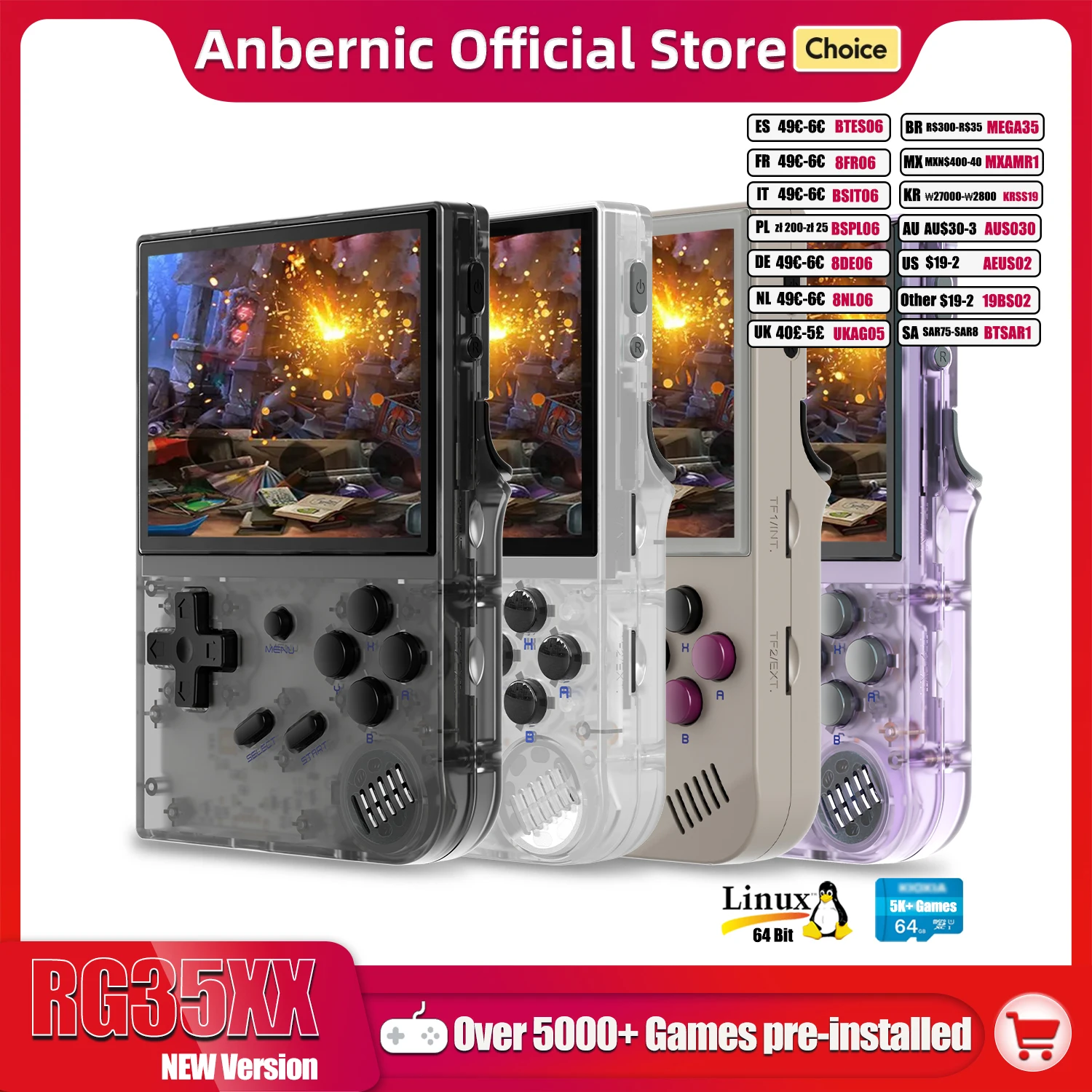 Anbernic RG35XX Neue, aktualisierte 3,5-Zoll-IPS-Videospiel-Handheld-Spielkonsole mit Linux-System H700 Quad-Core ARM Cortex-A53 1,5 GHz