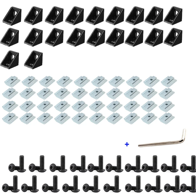 2020 Aluminium-Profil-Verbindungsset, 20 Stück Eckwinkel + 40 Stück M5 x 8 mm Innensechskantkappe + 40 Stück M5-T-Nuttern der Serie 20 Image