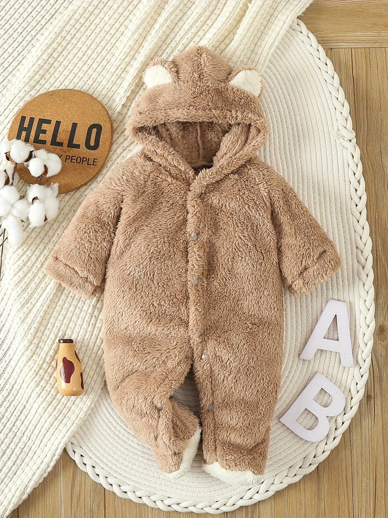Neugeborenen Baby Strampler Frühling Herbst Warme Fleece Baby Jungen Kostüm Baby Mädchen Kleidung Tier Baby Pyjamas Mit Kapuze Overalls 0-1Y Image