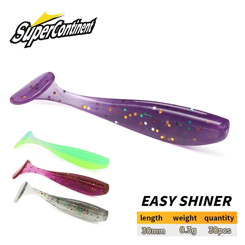 Supercontinent Angelköder Shad Soft Baits 30 mm/30 Stück Easy Shiner UV Isca Künstliche Silikon Pesca T Tail Wobbler Image