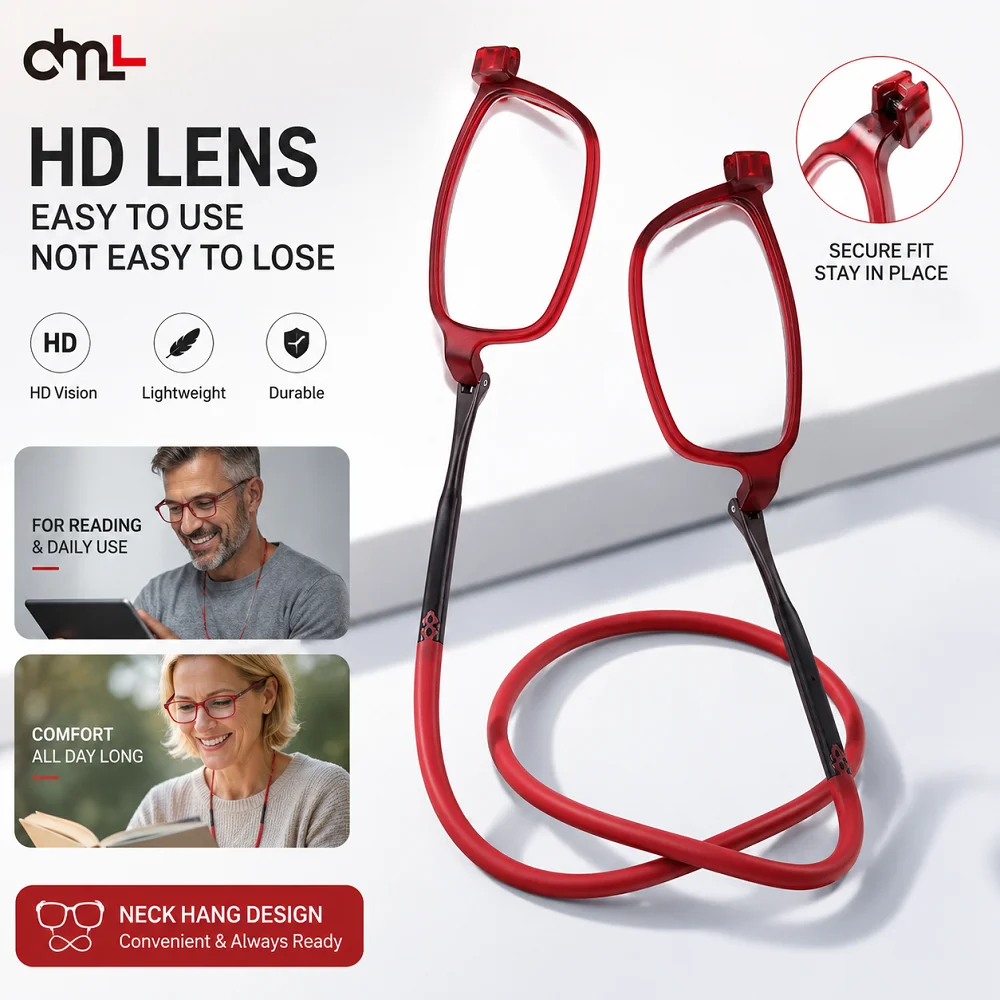 DML Ultraleichte Lesebrille für Herren, Hängende Stretch-Lesebrille für Damen, Anti-Ermüdungs-Presbyopie-Unisex-Brille, Dioptrien +1,5+4,0 Image