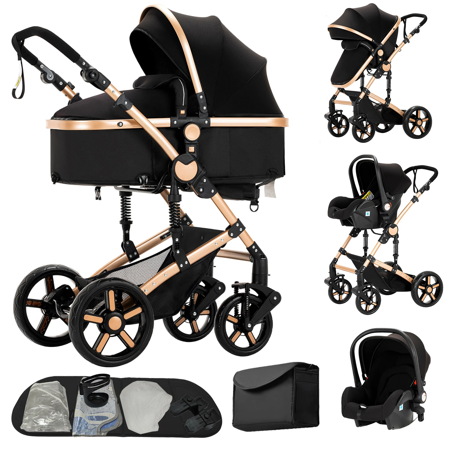 Deluxe-Baby-Reisesystem-Kinderwagen mit Stubenwagen und Autositz – einhändig schnell zusammenklappbar, leicht und tragbar für Abenteuer Image