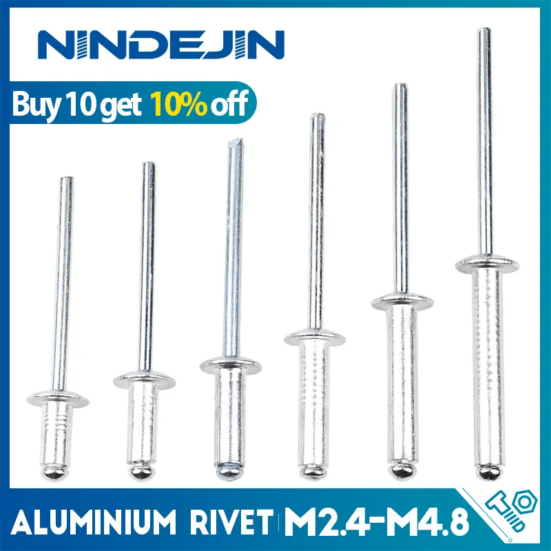 NINDEJIN 15/25/50 stücke Aluminium Blind Nieten M2.4 M 3,2 M4 M 4,8 Dome Kopf Pop Nieten für Aluminium Blatt Stahl Dorn Auspuff Nieten