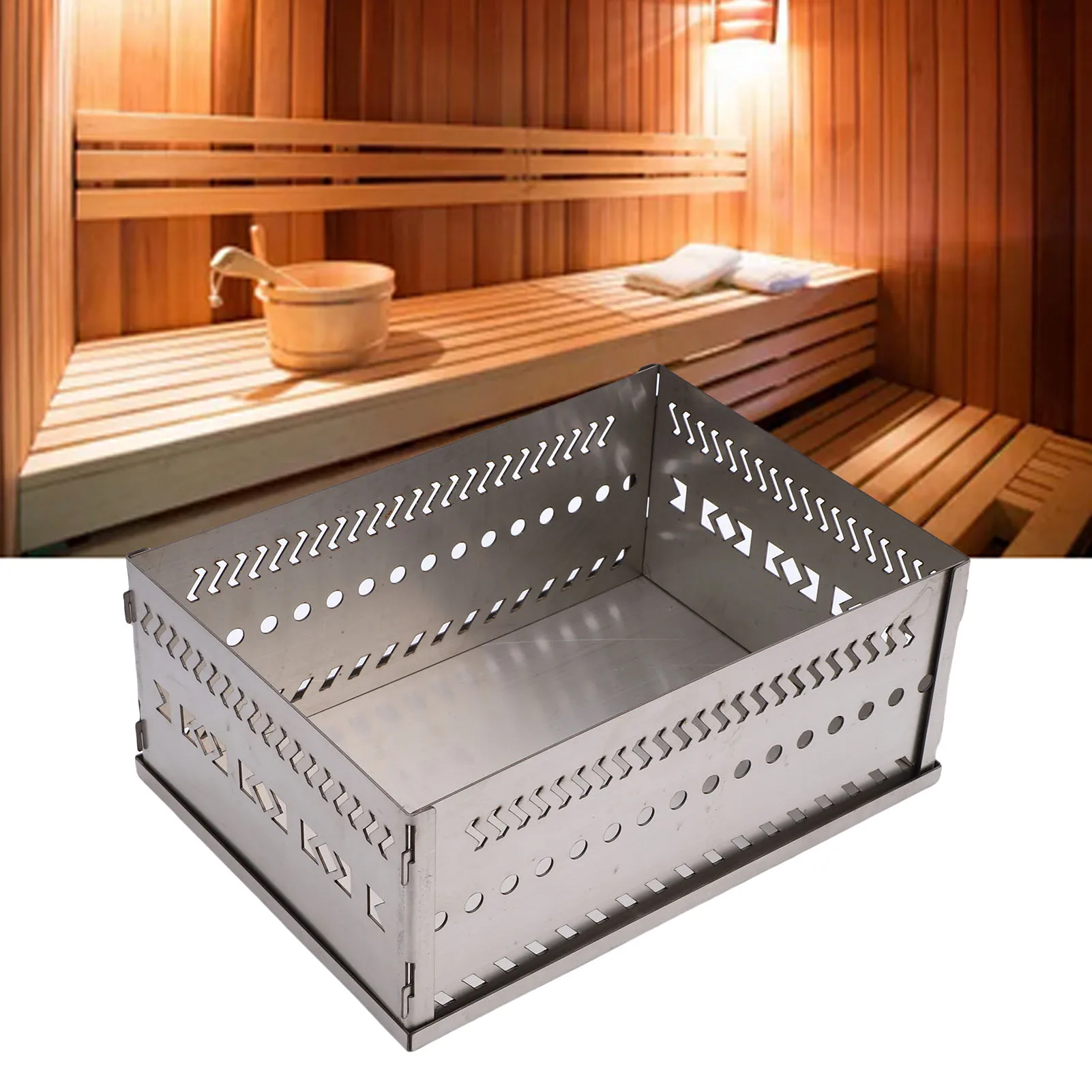 Sauna-Steinkorb, Sauna-Steinhalter, vielseitig einsetzbar, tragbar, Sauna-Steinkorb aus Edelstahl für Holzkohle, Holzofen Image