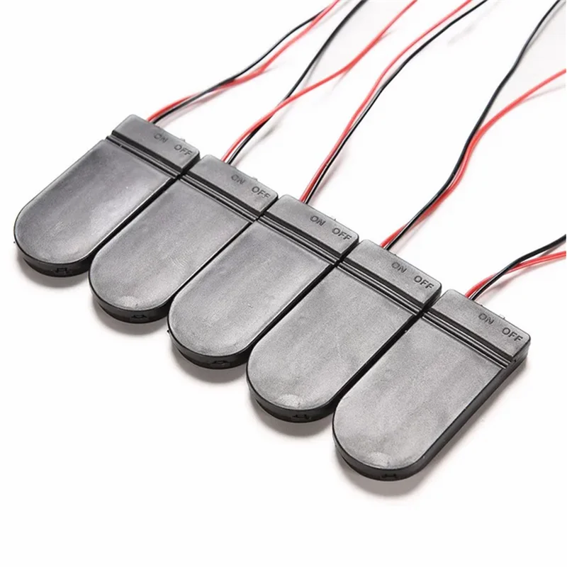 5 teile/los Halten 2x CR2032 Knopfzellen Batterie Halter Fall Lagerung Black Box 6V Draht Blei EIN/AUS Schalter Image