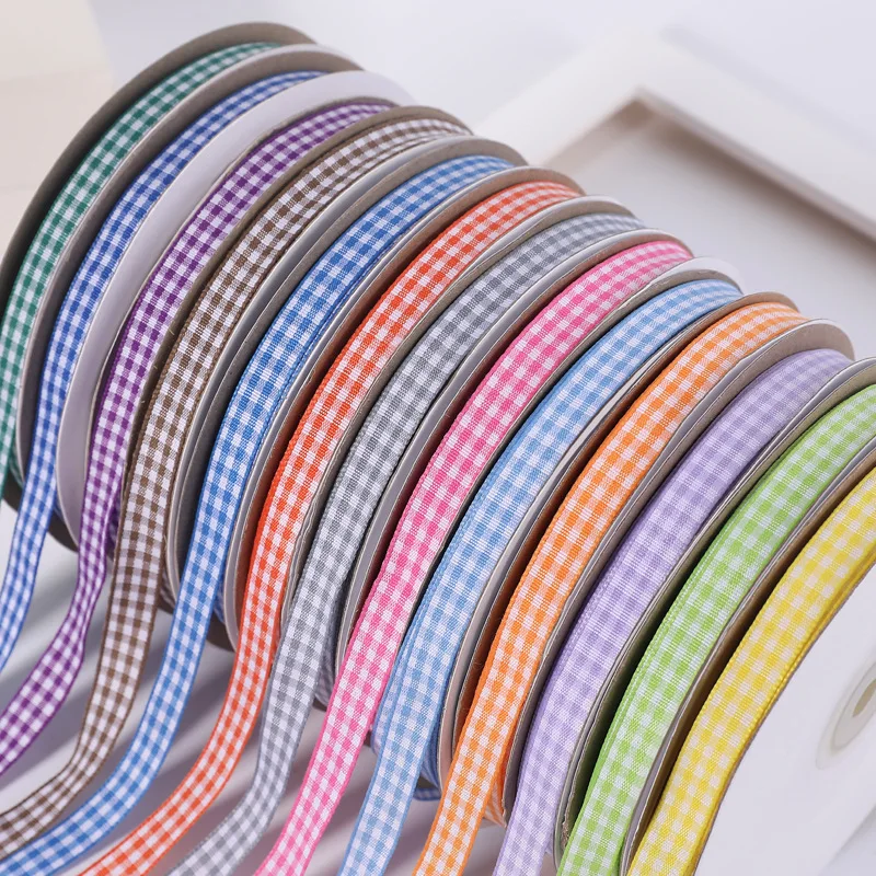 5 Yards Gingham-Bänder für Hochzeit, Weihnachten, Party, Dekoration, Geschenke, Verpackung, DIY, Schleife, Haarschmuck, karierte Bänder, Karte, Büffel Image