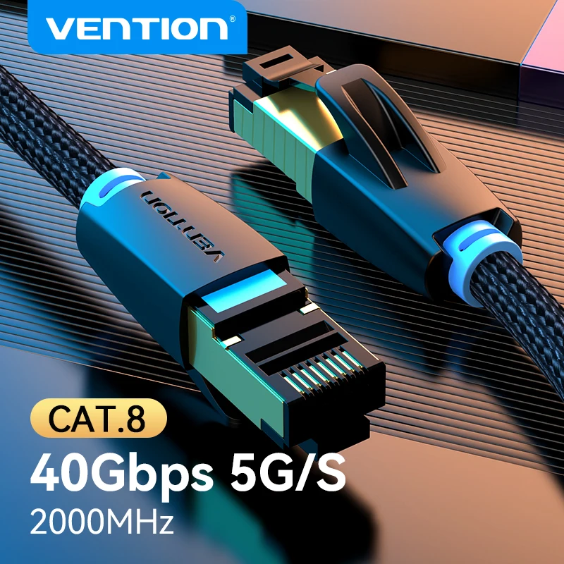 Vention CAT8 Ethernet-Kabel 40 Gbit/s 2000 MHz CAT 8 Netzwerk-Baumwollgeflochtenes Internet-LAN-Kabel für Laptops PS 5 Router RJ45-Kabel Image