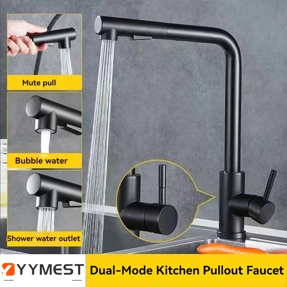 Kostenloser Versand Schwarz Pull Out Küche Waschbecken Wasserhahn Zwei Modell Stream Sprayer Düse Edelstahl Heißer Kalt Wasser Mischbatterie Deck Image