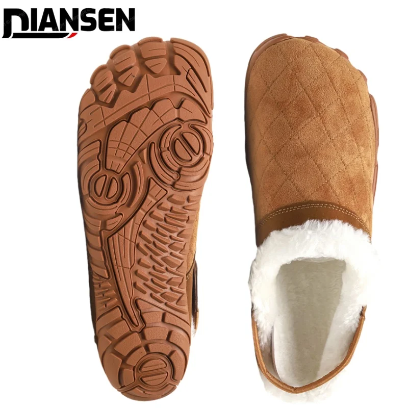 Chamois-Leder Herren Damen Flip-Flops, Winter-Hausschuhe für Herren, Warme Weite Zehenbereich-Schuhe, Baumwoll-Schlafzimmer-Hausschuhe, Barfuß-Hausschuhe