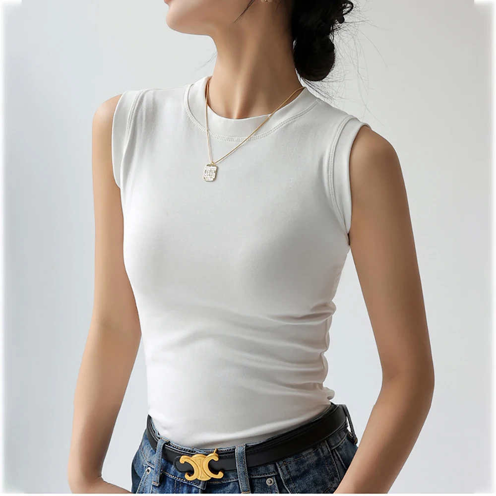 Camisole-Weste für Damen, Baumwolle, Rundhalsausschnitt, bunt, Basic, ärmellos, Unterhemd, Tops, T-Shirts mit Abdeckung für seitliches Dekolleté, C4878 Image