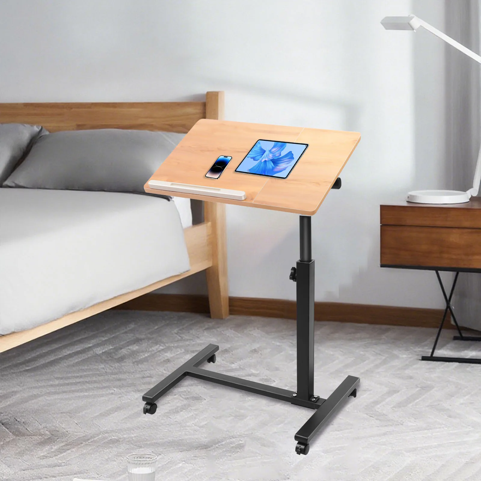 Stehender Rollbarer Computer-Arbeitsplatz, 58-90cm Höhenverstellbarer Mobiler Laptop-Tisch 360° ° Drehbar, mit neigbarer Oberseite, für das Heimbüro