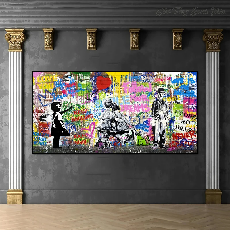 Banksy Street Art Graffiti Urban Wall Art Ballon Mädchen Leinwandgemälde Große Poster und Drucke für Wohnzimmer Home Decor