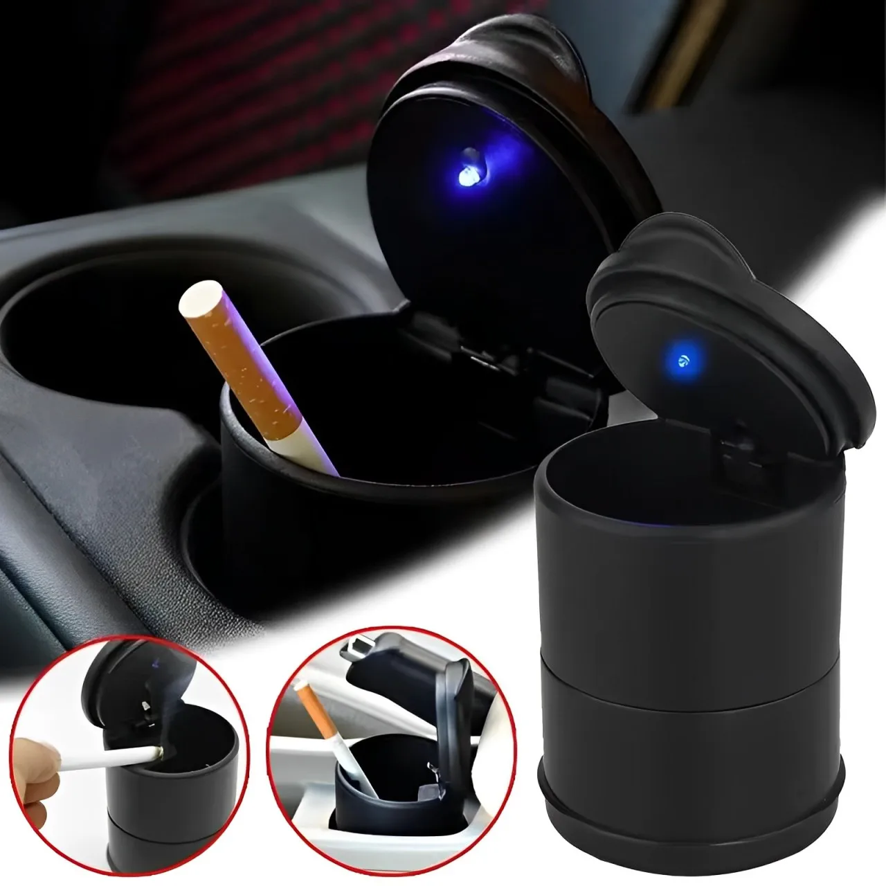 Auto Aschenbecher LED Legierung Aschenbecher Kunststoff Tasse Tragbare Rauchfreien Auto Aschenbecher Flammschutzmittel Zigarette Halter Box Zubehör