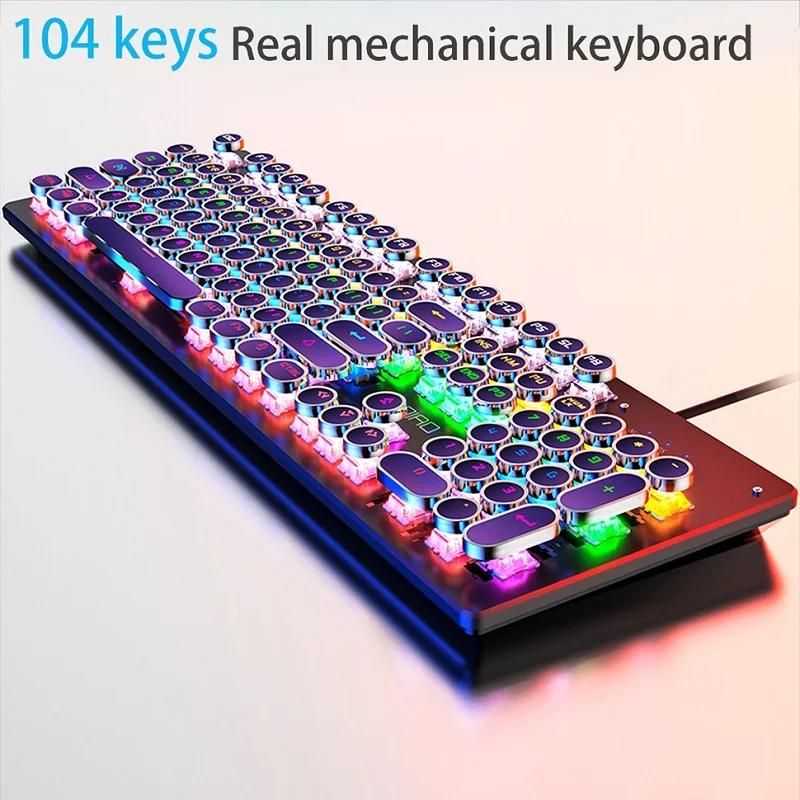 Retro Punk Mechanische Tastatur Blau Schwarz Braun Schalter 104 Tasten USB Wired Gaming Tastaturen RGB Hintergrundbeleuchtung Für PC Laptop Gamer Image