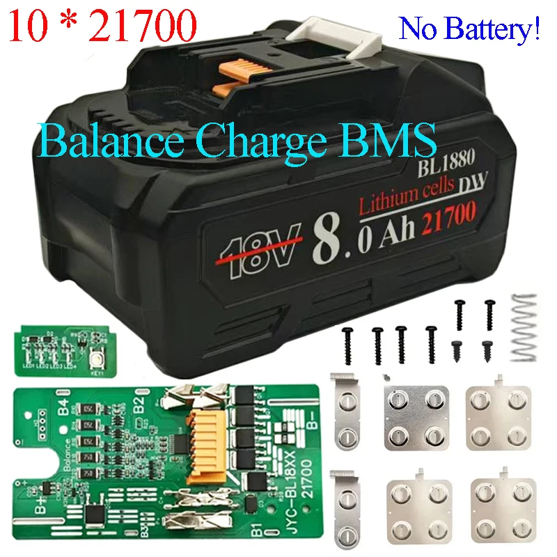 BL1880 Für MAKITA 18V Li-Ion Batterie Fall BMS PCBA Balance Lade 10X21700 Platine Shell Box Lithium BL1830 gehäuse Image
