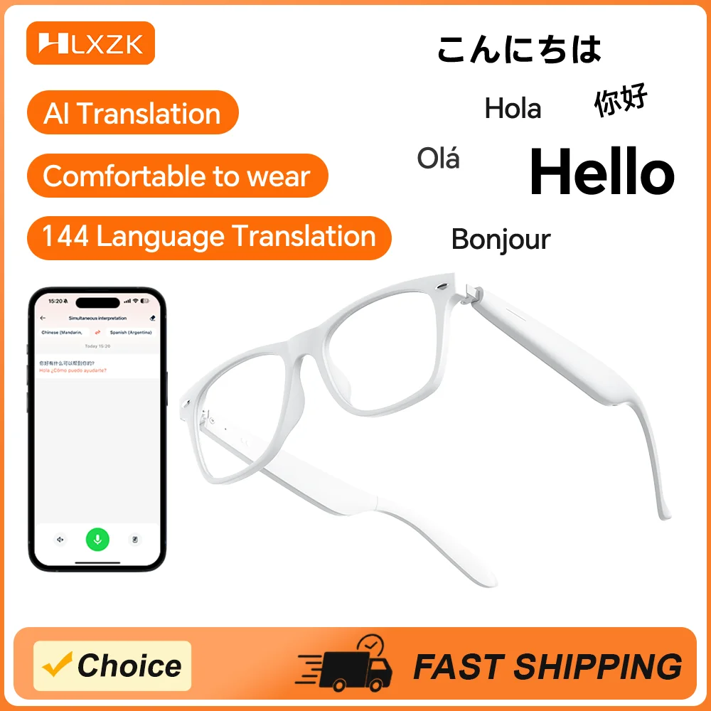 Business AI Brille Übersetzer Bluetooth Kopfhörer Anti-Blaulicht Sonnenbrille Hi-Fi Audio Ohrhörer Echtzeit-Übersetzung Headset Image