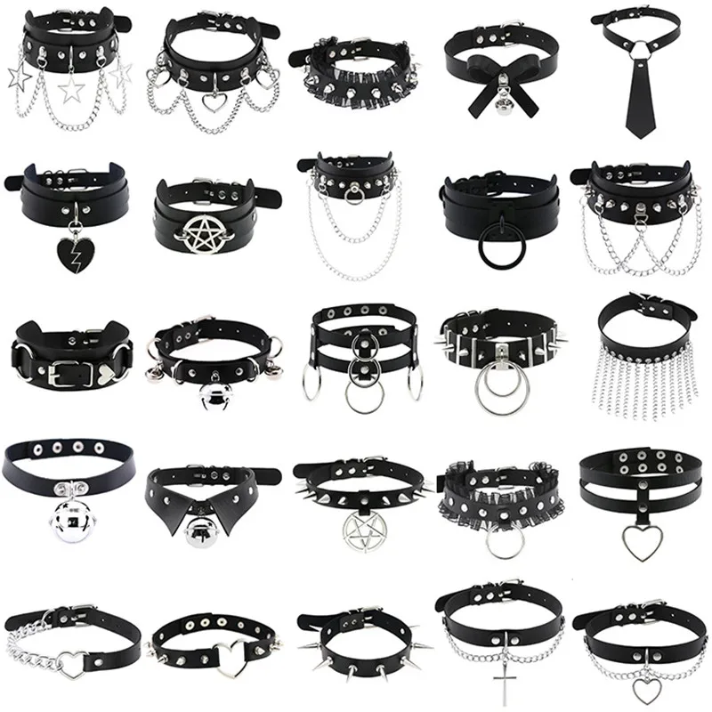 1Pc Harajuku Cosplay Niet Stern Punk Rock Gothic Frauen Kragen Sexy PU Leder Herz Kreuz Spike Hip Hop bondage Halsband Schmuck