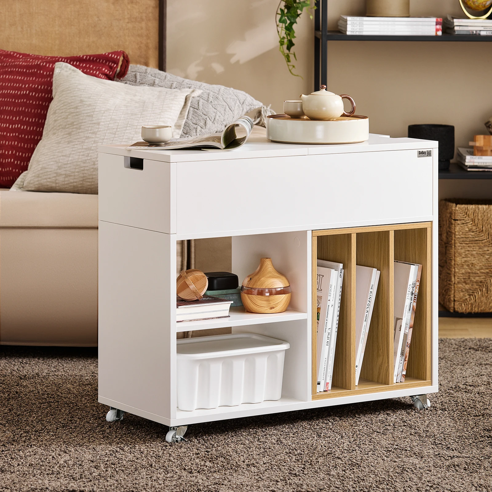 SoBuy FBT134-W Aktenschrank Aktenschrankwagen Druckertisch Druckerständer Rollcontainer mit 4 Rollen Lagerschrank Schrank