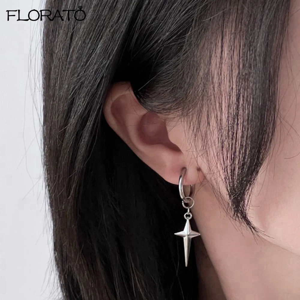 925 Silber Nadel Männer Kreuz Sterne Punk Baumeln Ohrringe Gothic Frau Kreuz Ohr Creolen Huggies Anhänger Piercing Schmuck Image
