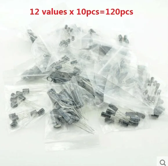 120 stücke 1 Satz von 120 stücke 12 Werten 0,22 UF-470UF Aluminium Elektrolyt kondensator Sortiment Kit Set Pack versand kostenfrei Image