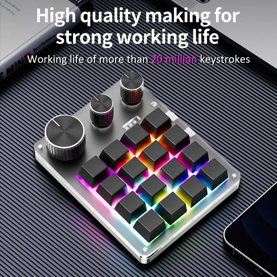 2,4 G anpassen Bluetooth 3 Modi USB benutzerdefinierte mechanische Tastatur mit Knopf Lautstärketaste Knopf Programmierung Makro Gaming 16 Tasten Image