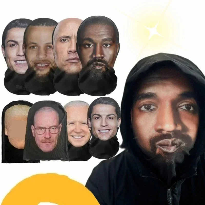 Neue 3D-gedruckte Kanye-Maske, elastische Mesh-Vollgesichtsmaske für Cosplay, Kopfbedeckung, Hip Hop, modische Sturmhaube, Kapuze, Hut, Kopfbedeckung