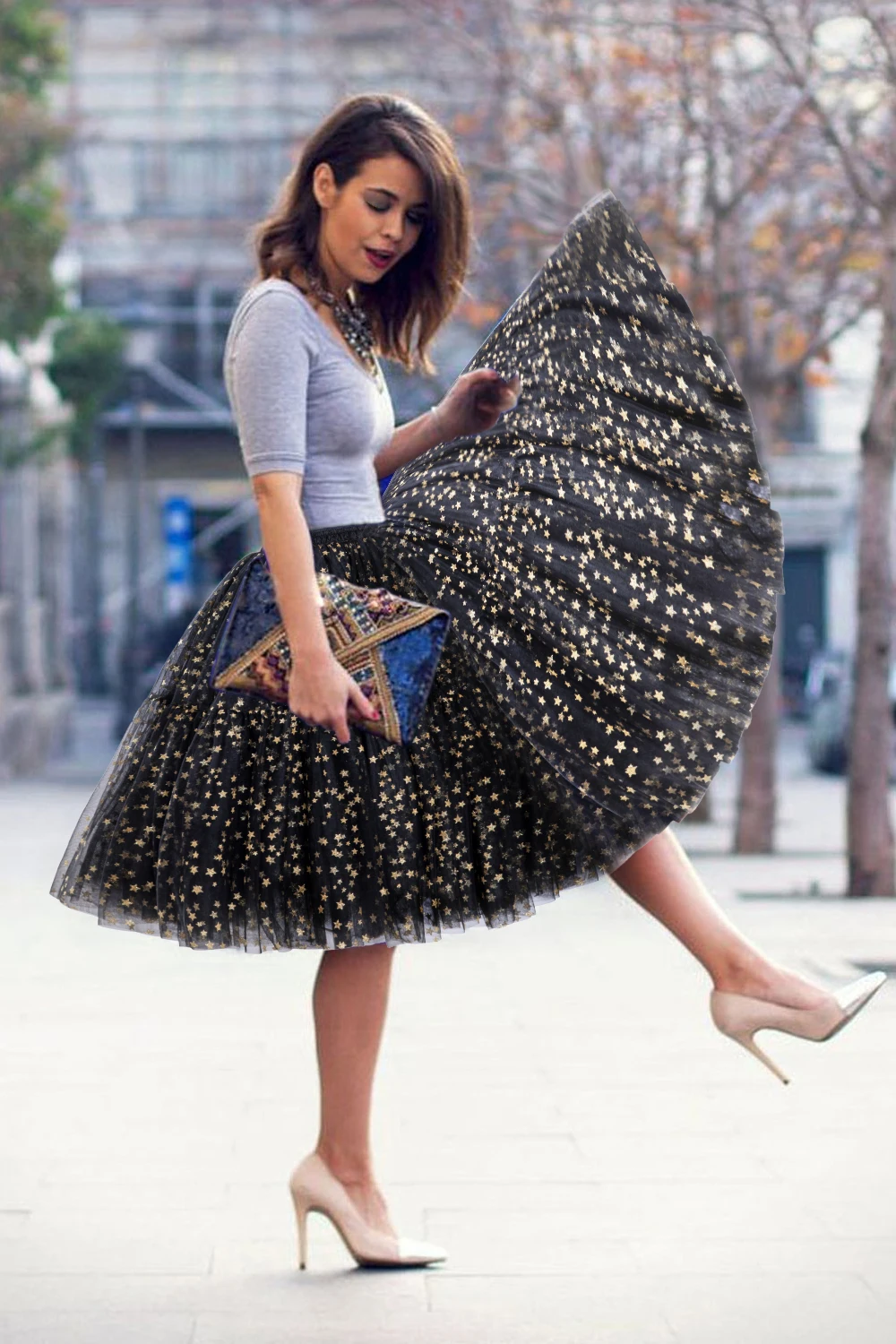 Miss how Gold Star Tüll Röcke 2024 Mode mehr schicht ige geschwollene Petticoat Midi Unterrock Rockabilly Party Prom Tutu Frauen