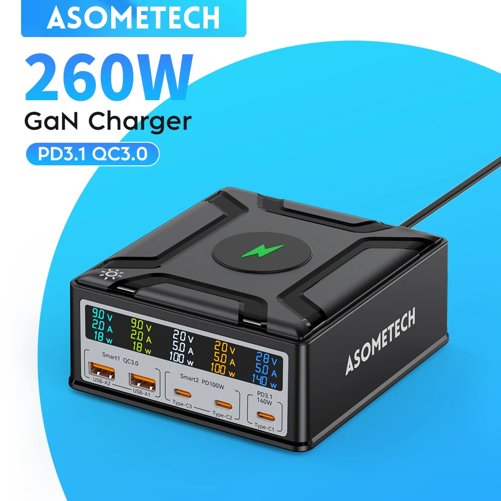 260w gan usb c ladegerät pd 3,1 140w usb typ c schnell ladegerät für mackook pro tablet iphone 14 samsung xiaomi kabelloses ladegerät Image