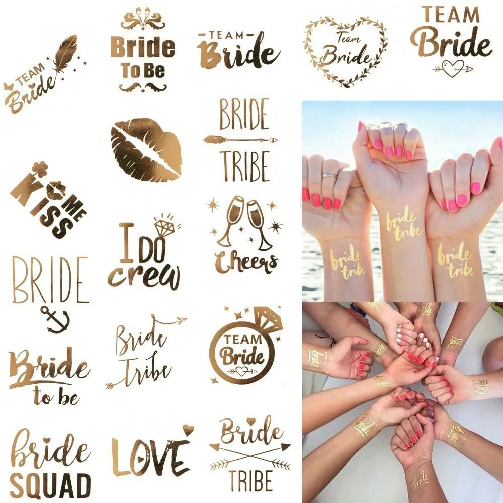 10 Stück metallische Braut Stamm Tattoos Gold Braut Tattoos Junggesellen abschied Dekorationen Junggesellen abschied Lieferungen, Gold Junggeselle Image