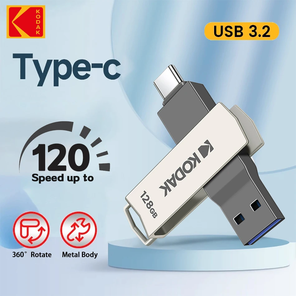 Kodak Typ C Pendrive USB 3.2 Metall USB-Flash-Laufwerk 128 GB 64 GB 32 GB 256 GB HDD 2 in 1 U-Disk für Schlüssel Smartphone Laptop Desktop Image