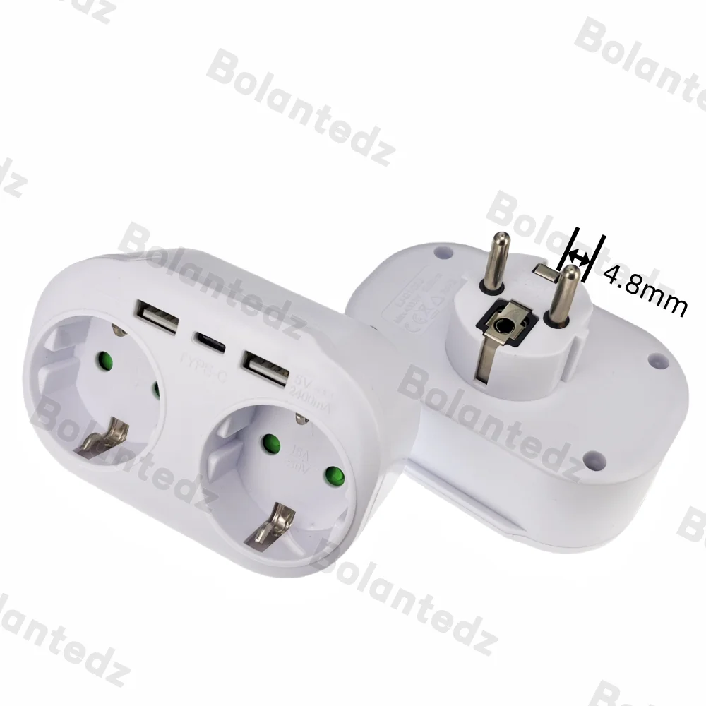 EU-Steckdose, USB-Steckdosenleiste, 250 V, 16 A, AC-Steckdose, Stromverlängerung, 4000 W, europäischer Standard, Stecker-Adapter, Konverter, Steckdosen 1 bis 2 Image