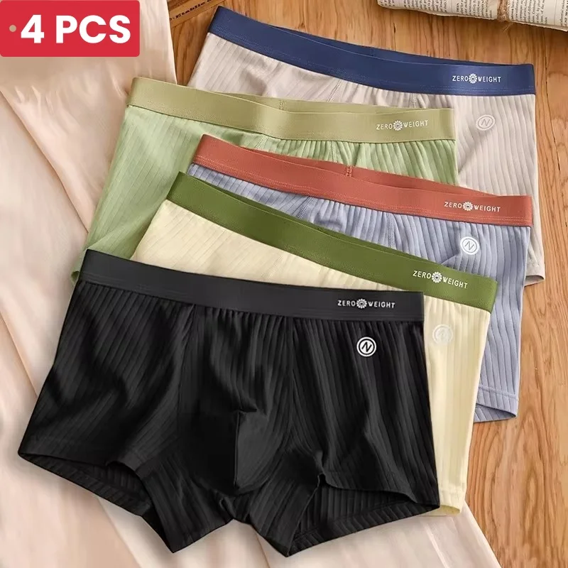 4 Teile/los Boxer Shorts Herren Höschen Baumwolle männer Unterwäsche Atmungsaktiv Mann U Konvexen Dessous Komfortable Gestreiften Männer Boxer Image