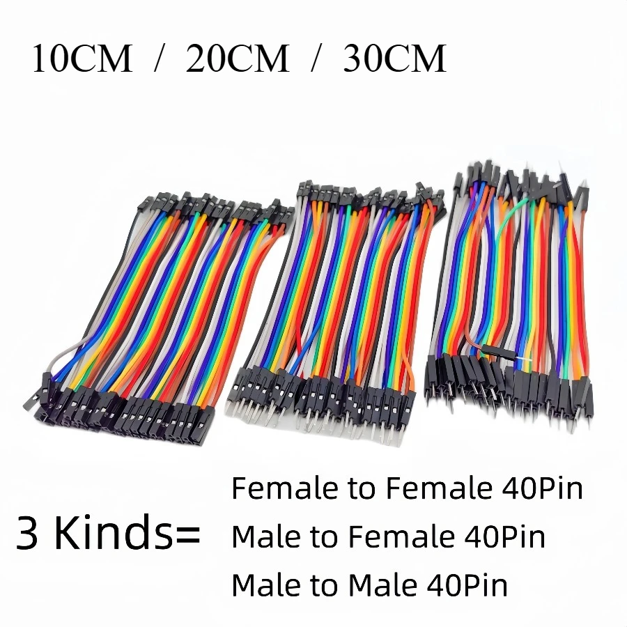 40–120 Stück Dupont-Leitung, 10 cm, 20 cm, 30 cm, 40-polig, Stecker auf Stecker + Stecker auf Buchse, Buchse auf Buchse, Überbrückungsdraht, Dupont-Kabel für DIY-KIT Image