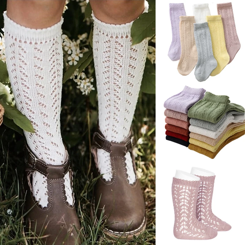 Baby Mädchen Socken Sommer Kinder Lange Socke Kleinkinder Kniehohe Mesh Dünne Socken Aushöhlen Weiche Baumwolle Säuglings Socken Für 0-5 jahre Image
