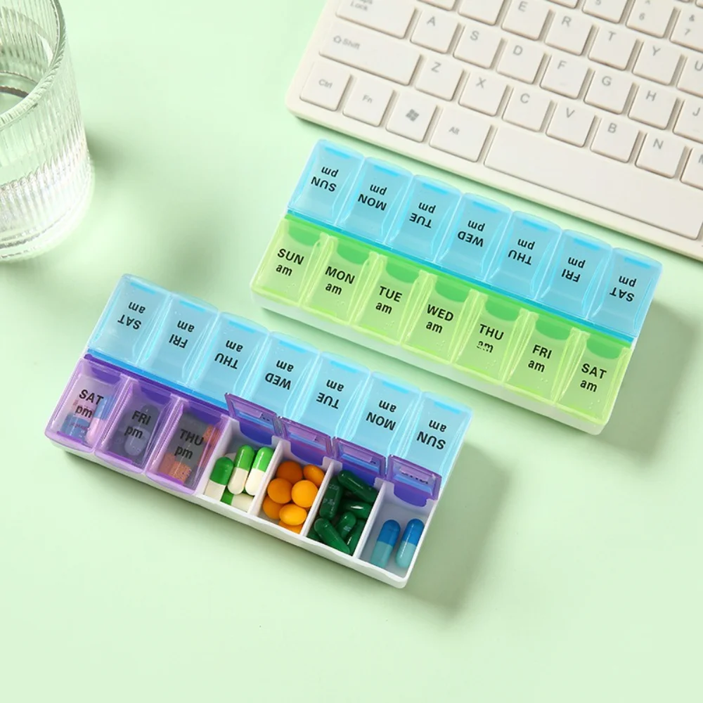 Neue Heiße Premium Tragbare Wöchentliche Pille Organizer Fall Box Lagerung Container 7 Tage 2 Mal 14 Grids für Vitamin Medizin Fisch Öle Image