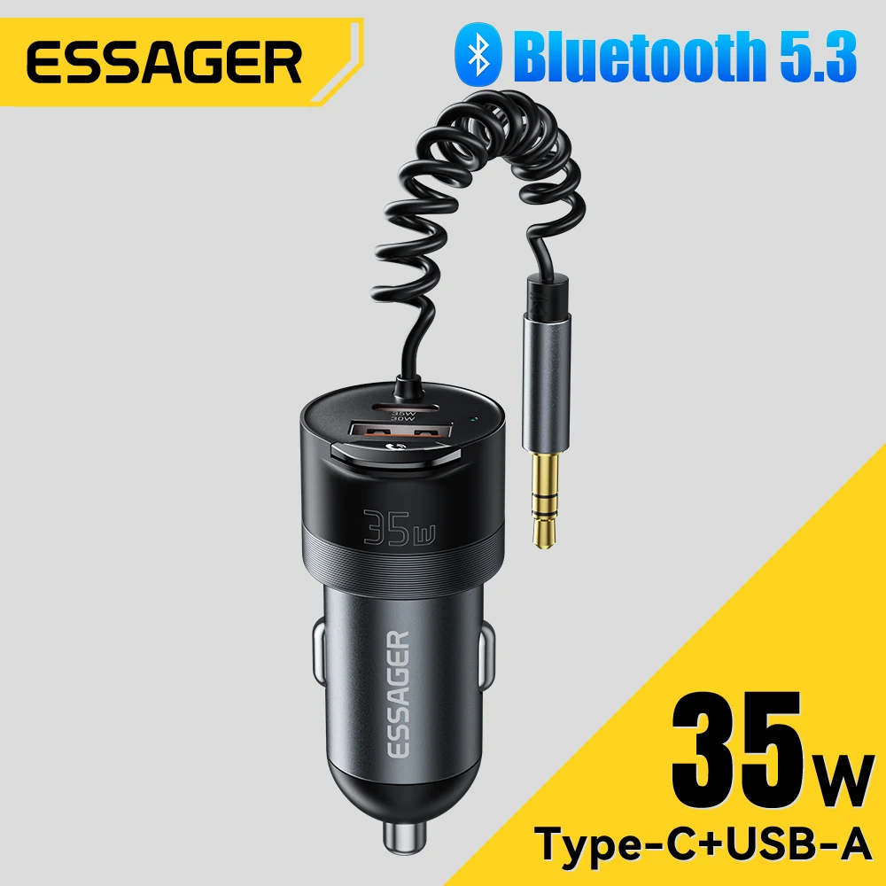 Essager Bluetooth 5.3 Autoladegerät 3,5 mm AUX-Adapter PD35W QC30W Auto-Schnellladegerät für iPhone 16 15 Pro Huawei Xiaomi Samsung iPad Image