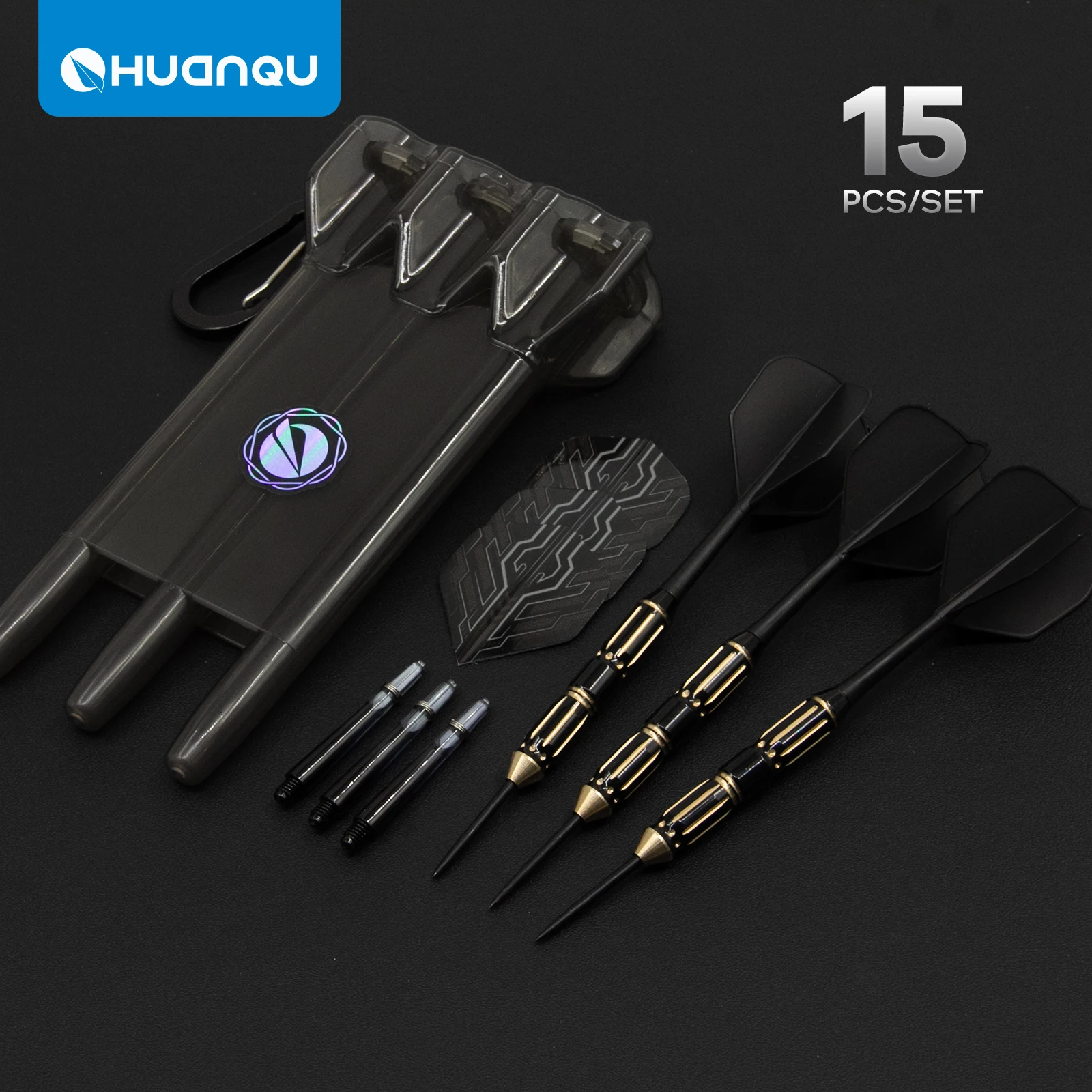 Huanqu Professionelles 23g Messing-Dartset, Integriertes Design für Präzision und Stabilität, Geeignet für Indoor-Wettkämpfe und Training, Bar-Darts, Inklusive Aufbewahrungsbox, Tragbares Set, Mit Ersatz-Dartschäften und -Flights Image