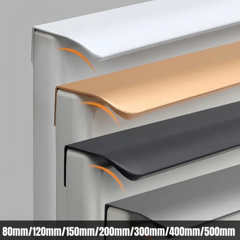Versteckte Türgriffe, schwarz, goldene Montage, Fingerkante, Schubladengriff, verdeckter Griff, Aluminiumlegierung, lange Möbelgriffe, Hardware Image