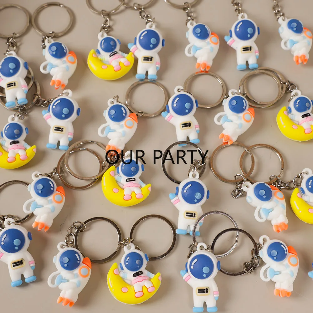 10 Stück Cartoon Weltraum Astronauten Thema Schlüsselanhänger Rucksack Anhänger für Kinder Geburtstag Partybevorzugungen Schulgeschenke Pinata Füllstoffe Image
