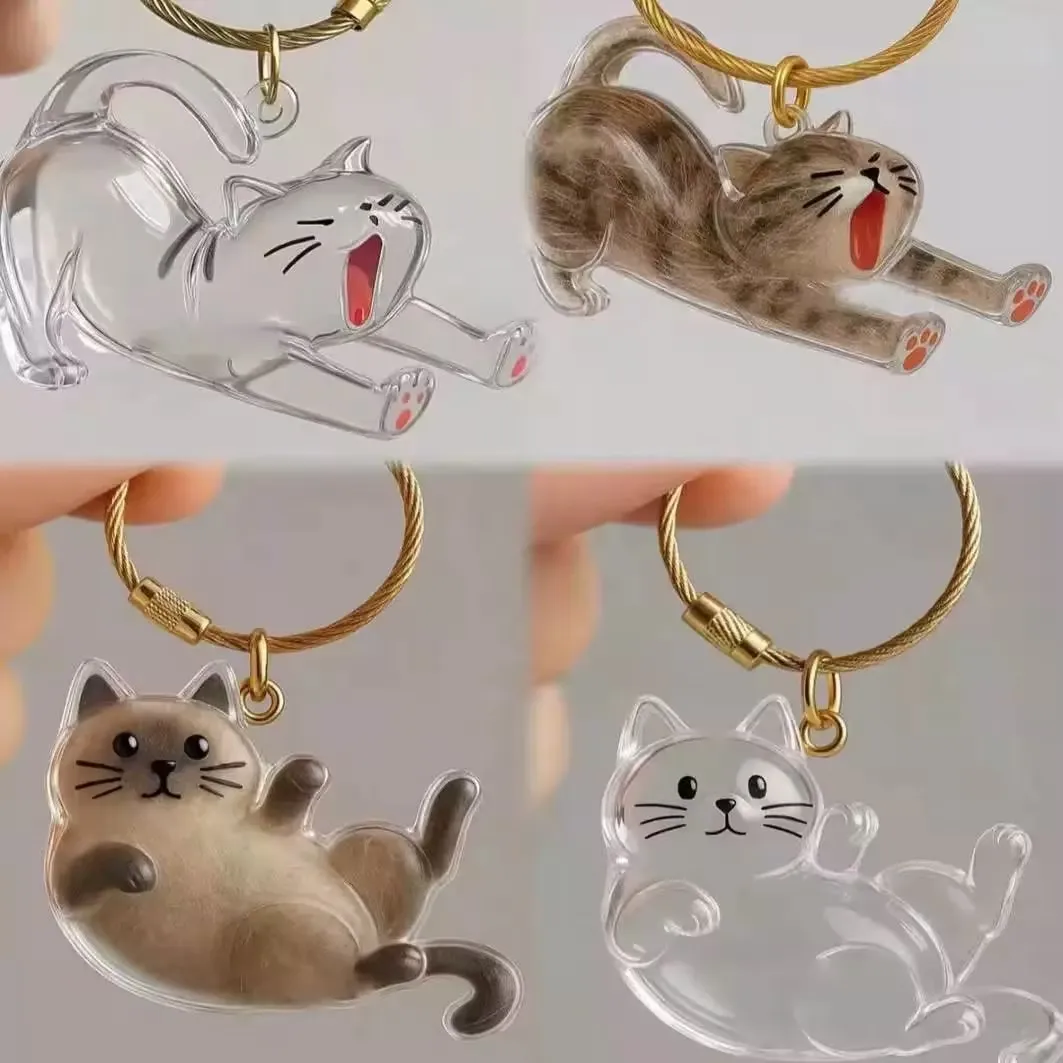 ZAKOL Niedlicher Katzenhaar-Gedenk-Schlüsselanhänger, Katzenfell-Behälter, Haustier-Fellsammler-Kapsel, Schlüsselring, Taschenanhänger, kleines Geschenk Image