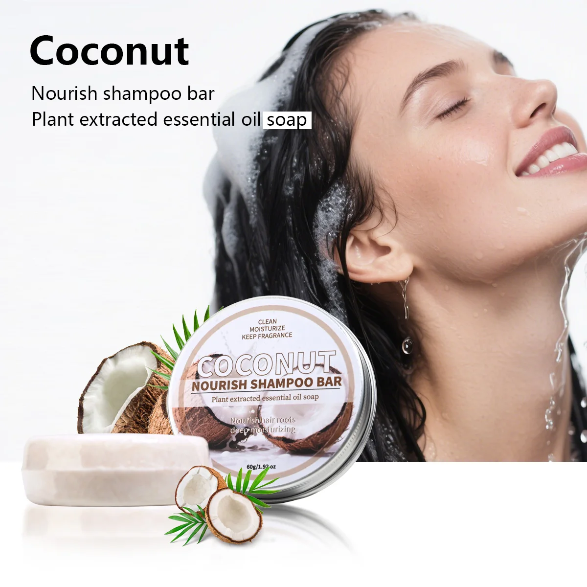 Kokosnuss-Shampoo-Riegel, Kokosnussöl-Seife, haarernährende Shampoo-Seife, tief reinigende handgemachte Seife, Olivenöl-Seife Image