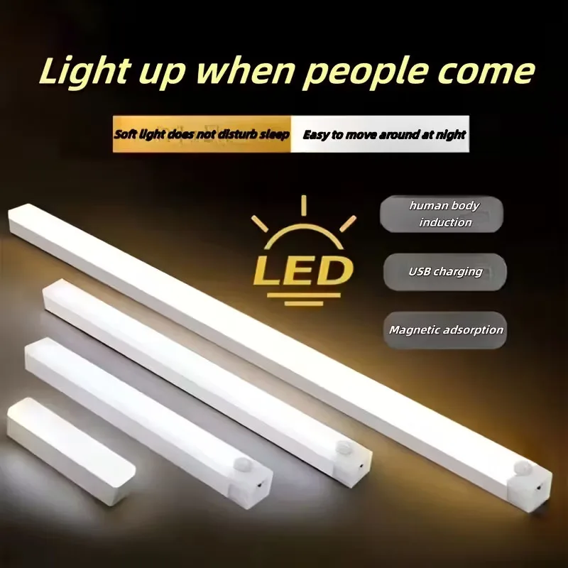 LED-Bewegungsmelder-Lichter, magnetische Installation, USB-Aufladung, menschlicher Körpersensor, Nachtlicht für Lagerschrank, Treppen, Flur