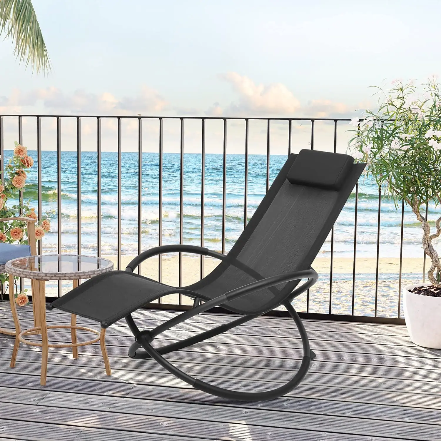 WOLTU Strandliege Komfortabler Relax-Schaukelstuhl Klappbarer Nickerchensessel Freizeit-Gartenliege Sonnenliege