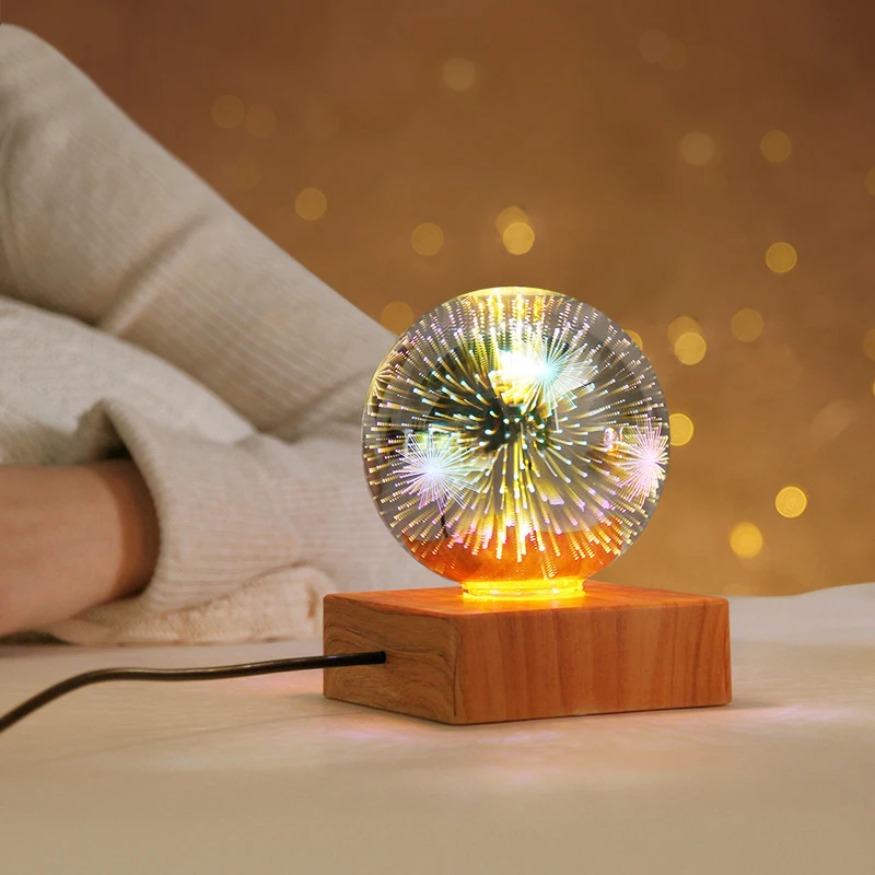 LED 3D Feuerwerk Nachtlicht Bunte Atmosphäre Tischlampe Pendelleuchte Glaskugel für Heimdekoration Sternenhimmel Nachtlicht