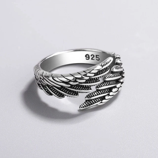 925 Sterling Silber Ringe Mode Hip Hop Vintage Paare Kreative Flügel Design Thai Silber Partei Schmuck Geburtstag Geschenke