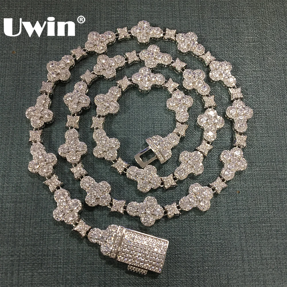 UWIN Tenniskette mit vollem Iced Star/Cross CZ-Steinen, modischer, luxuriöser Halsreif, Hip-Hop-Schmuck als Geschenk