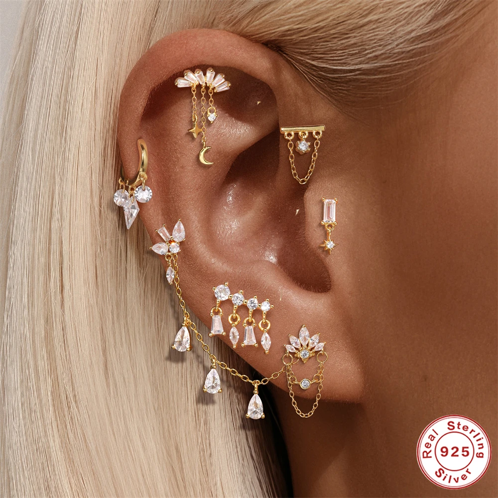 AIDE 925 Silber Ketten Ohrstecker Für Frauen Flachkopf Gewinde Punktion Ohr Knochen Charms Für Ohrstecker Hoops Clif Edlen Schmuck 1 stück Image