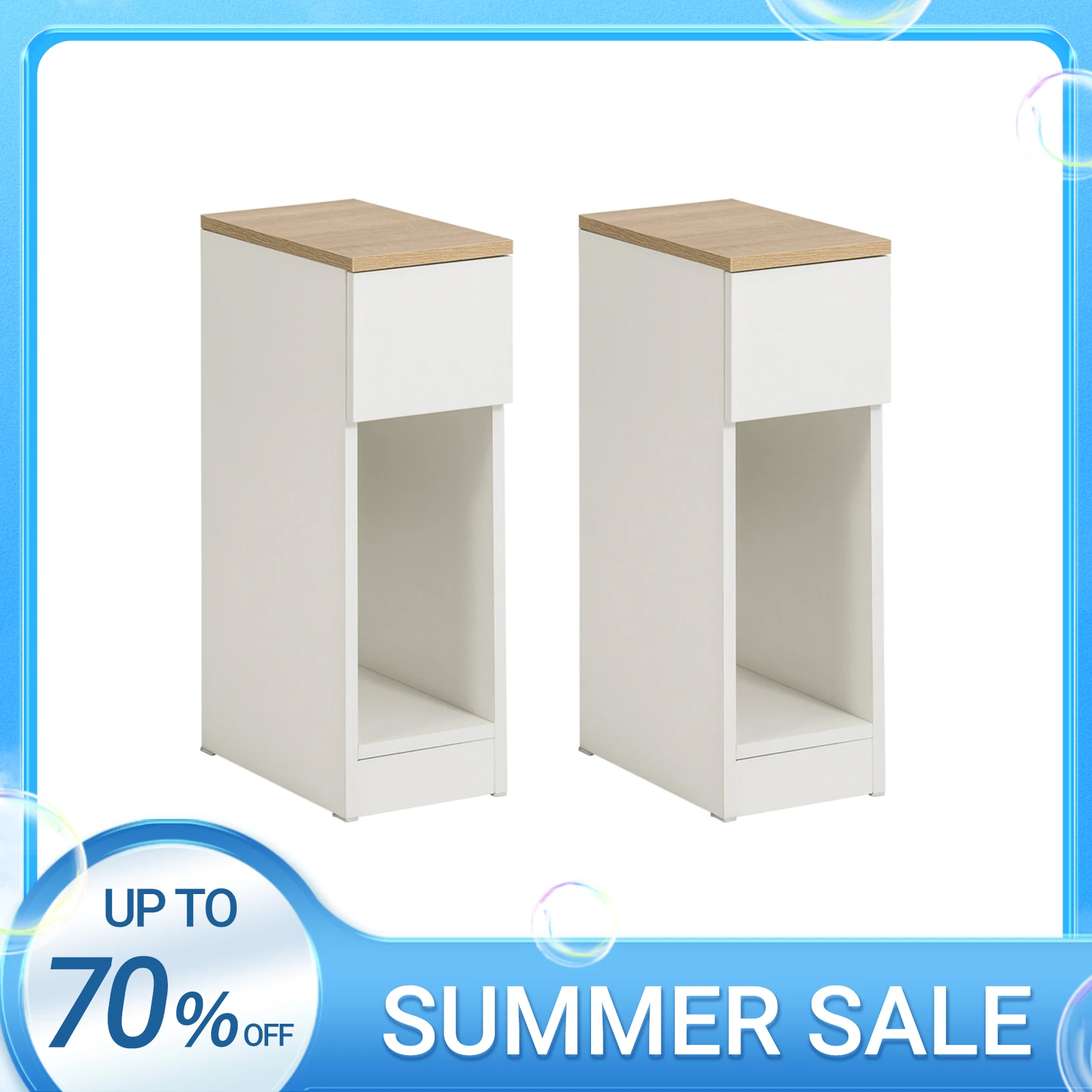 SoBuy FBT111x2 Nachttisch 2er Set mit Schublade für Boxspringbett Sofatisch 2 stücke Beistelltisch schmal Nachtschrank